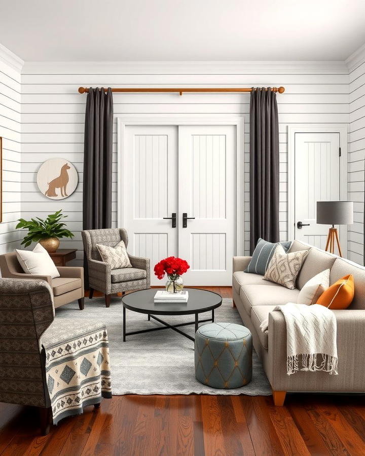 Shiplap Paneled Doors - 25 Shiplap Living Room Ideas