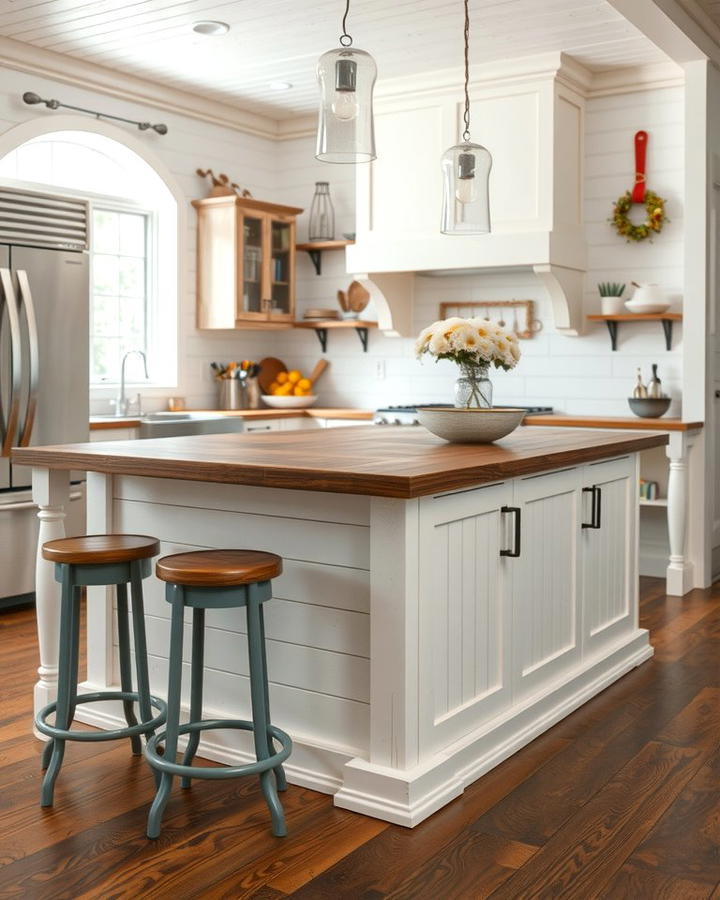 Shiplap with Built In Seating for Versatility - 25 Shiplap Kitchen Island Ideas