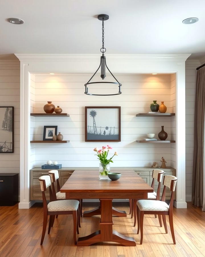 Shiplap with Built In Shelves - 25 Shiplap Dining Room Wall Ideas