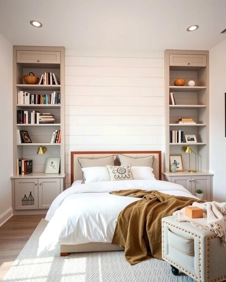 Shiplap with Built In Shelves - 25 Shiplap Bedroom Ideas