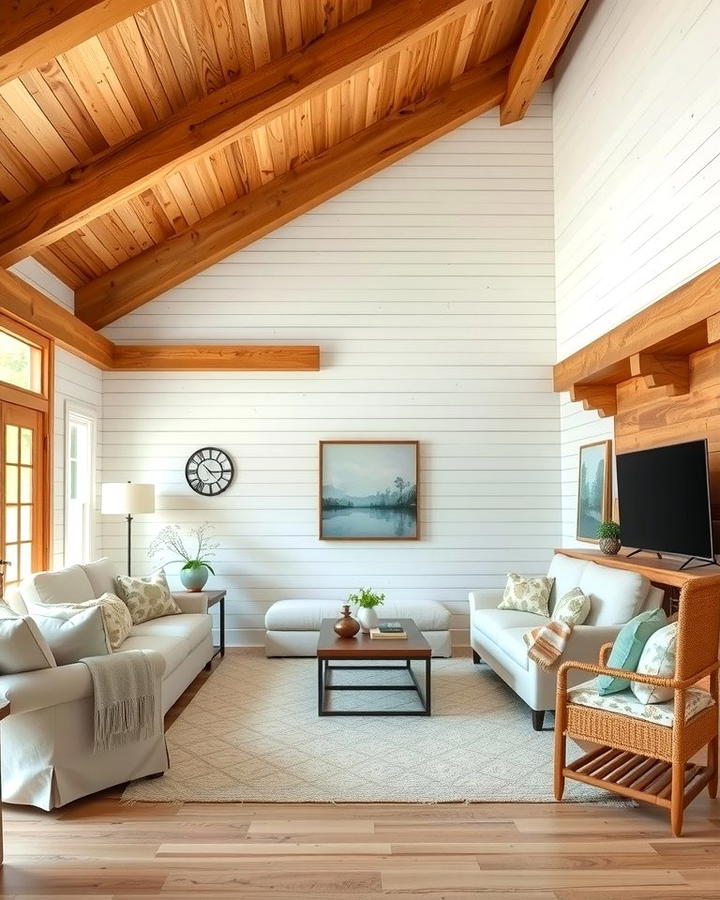 Shiplap with Exposed Beams - 25 Shiplap Living Room Ideas