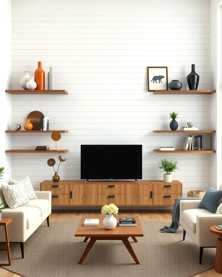 Shiplap with Floating Shelves - 25 Shiplap Living Room Ideas