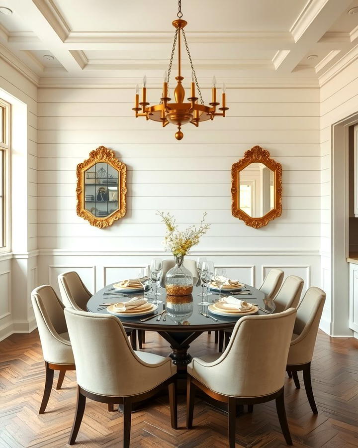 Shiplap with Metallic Accents - 25 Shiplap Dining Room Wall Ideas