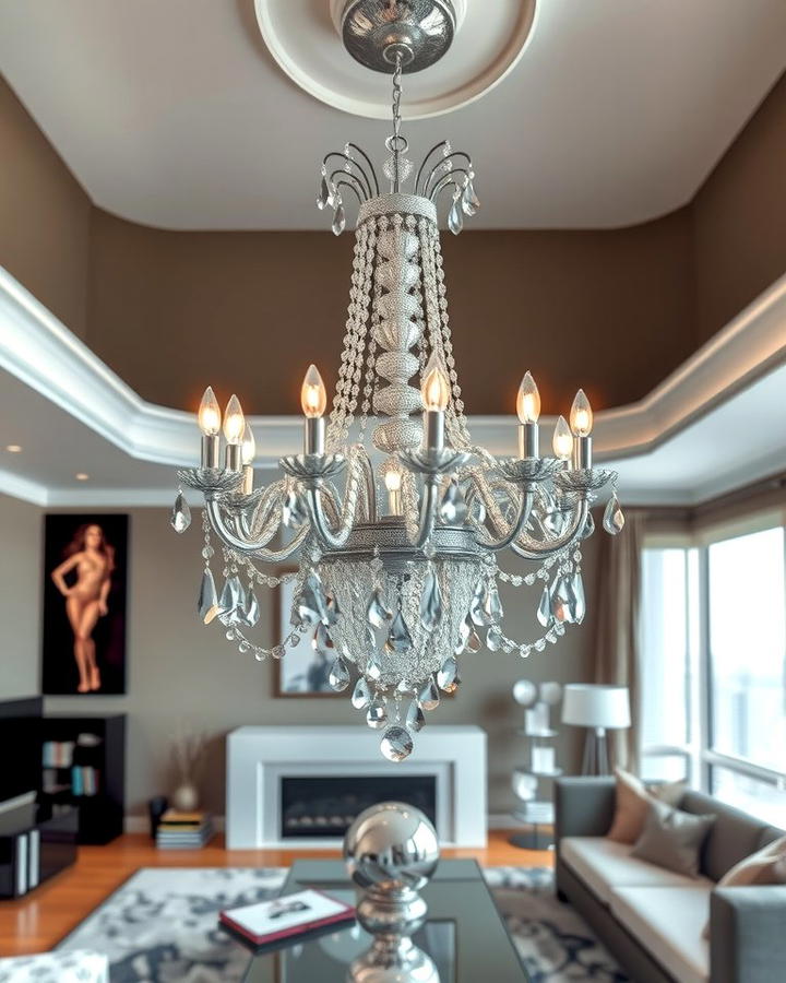 Silver Statement Lighting for Drama - 25 Silver Living Room Ideas