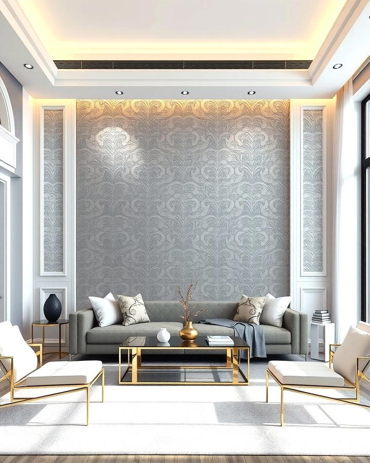 Silver Textured Wallpaper - 25 Silver Living Room Ideas