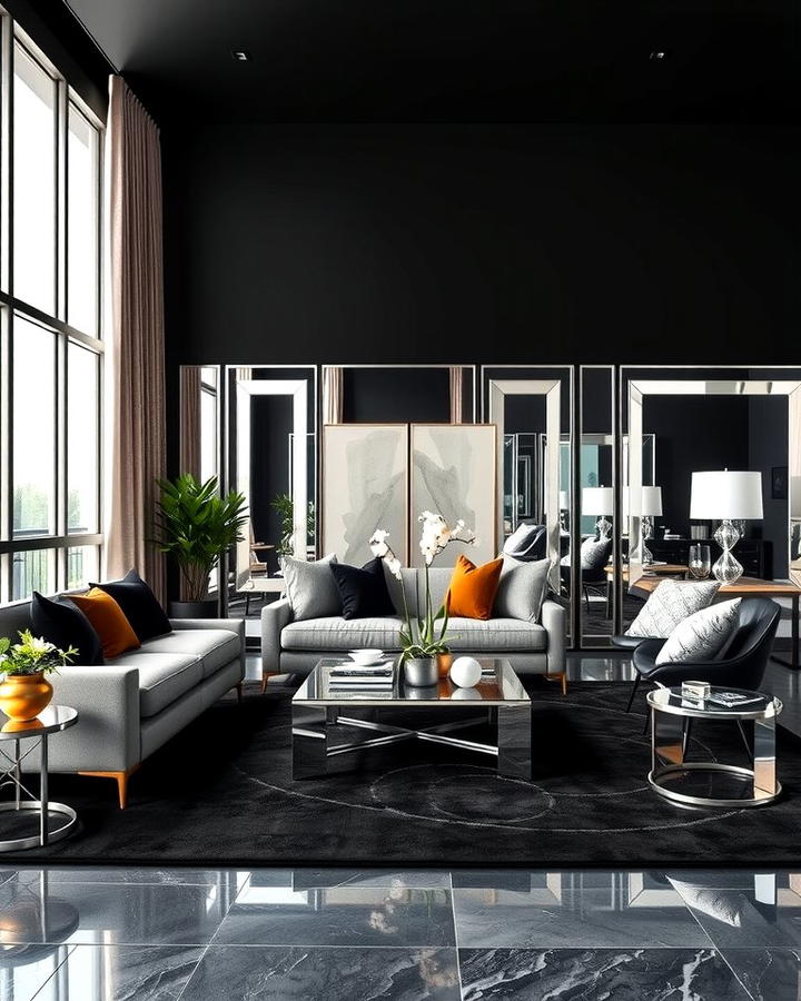 Silver and Black Contrast for Bold Sophistication - 25 Silver Living Room Ideas