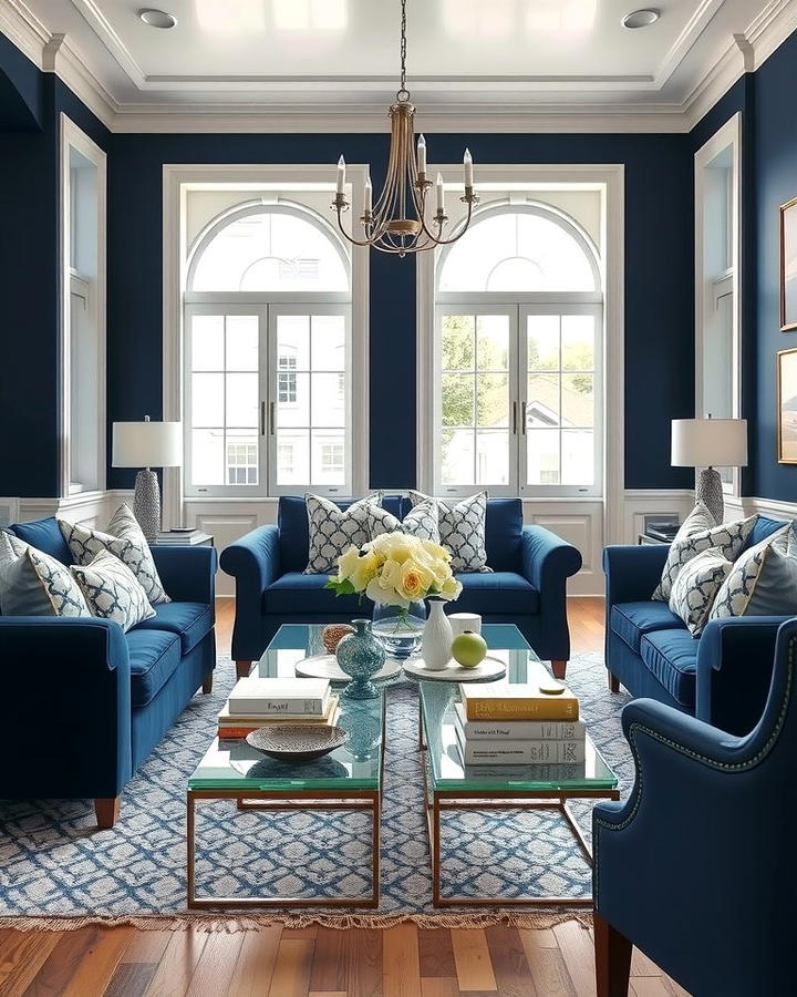 Silver and Navy Blue Combination for a Luxurious Feel - 25 Silver Living Room Ideas