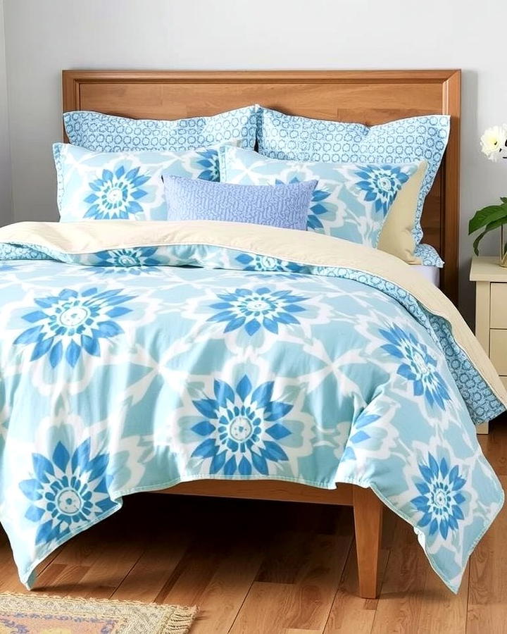 Sky Blue Bedding Sets with Patterns - 25 Sky Blue Bedroom Ideas