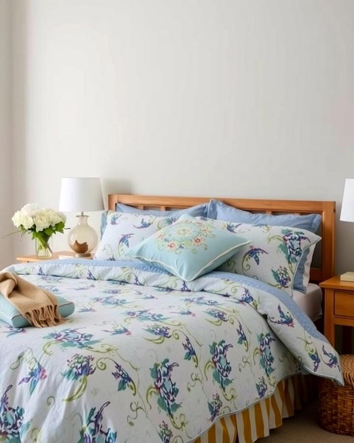 Sky Blue Patterned Bedding - 25 Sky Blue Bedroom Ideas