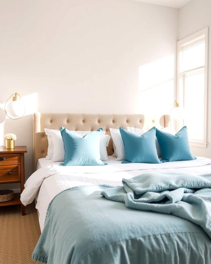 Sky Blue Throw Pillows for a Pop of Color - 25 Sky Blue Bedroom Ideas