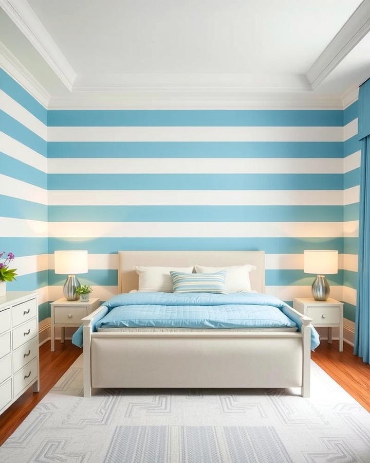 Sky Blue and White Striped Walls - 25 Sky Blue Bedroom Ideas