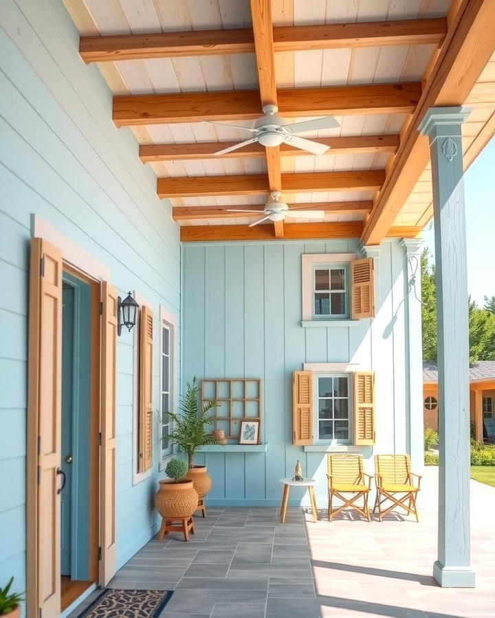 Sky Blue with Natural Wood Accents - 30 blue exterior house paint ideas