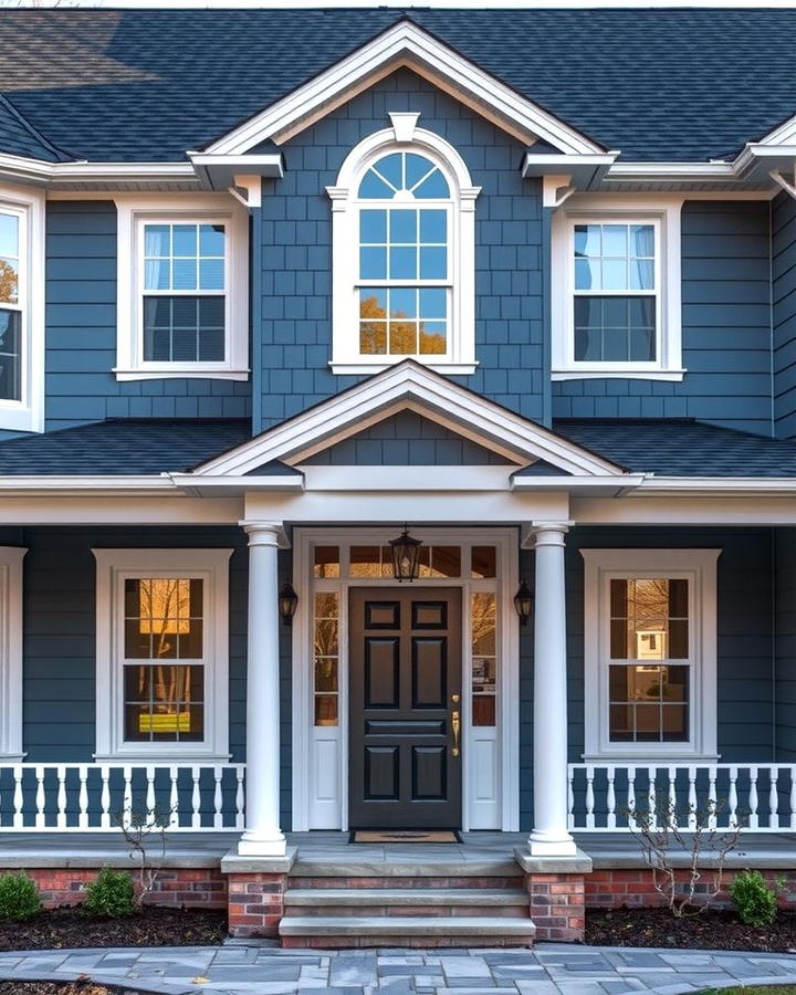 Slate Blue with White and Charcoal Details - 30 blue exterior house paint ideas