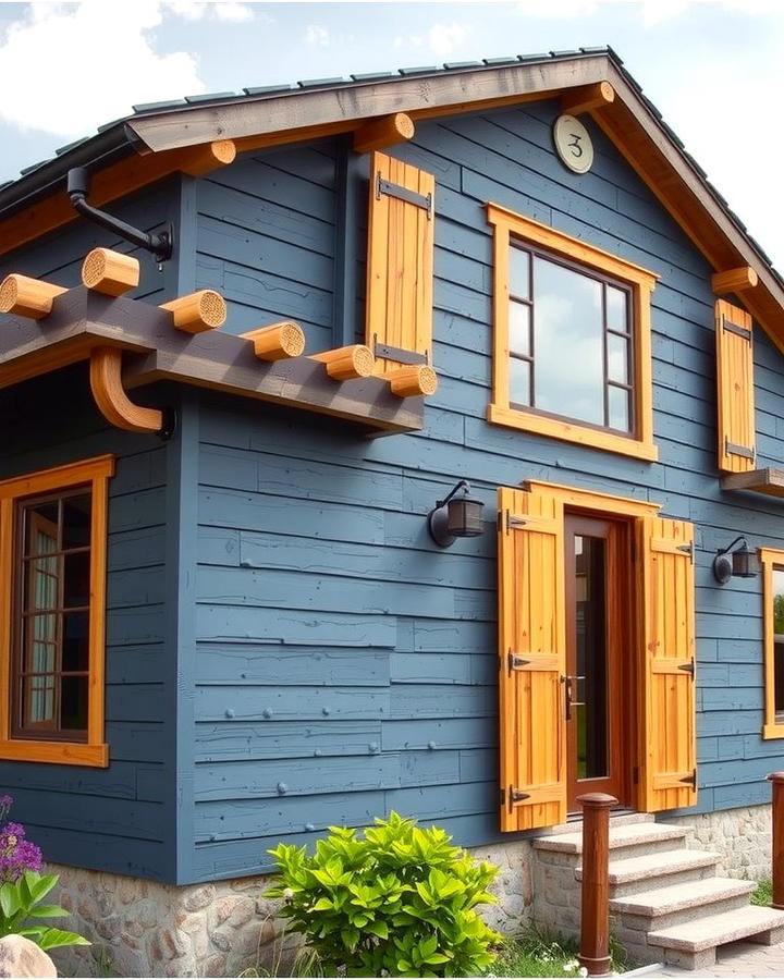 Slate Blue with Wood Accents - 30 blue exterior house paint ideas