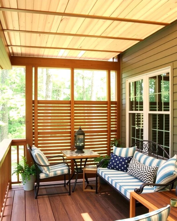 Slatted Wood Panels for Rustic Charm - 30 Partially Covered Deck Ideas