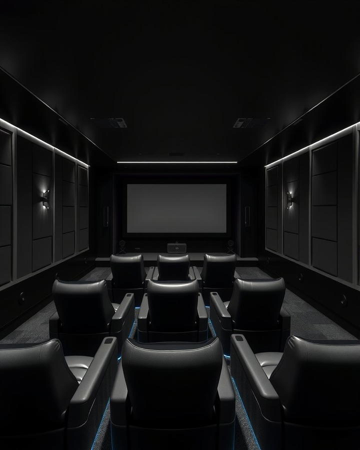 Sleek Black Home Theater - 30 black basement ideas