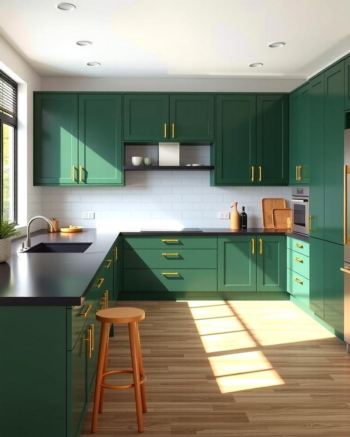 Sleek Modern Elegance - 30 Green Kitchen Cabinets With Black Countertops