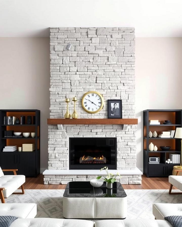 Sleek Modern Look with Uniform Stones - 25 Stacked Stone Fireplace Ideas