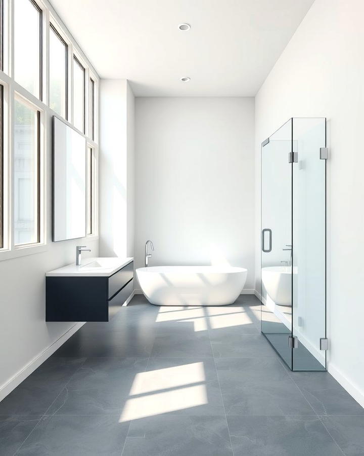 Sleek Modern Minimalism with Gray Floors - 30 Gray Floor Bathroom Ideas