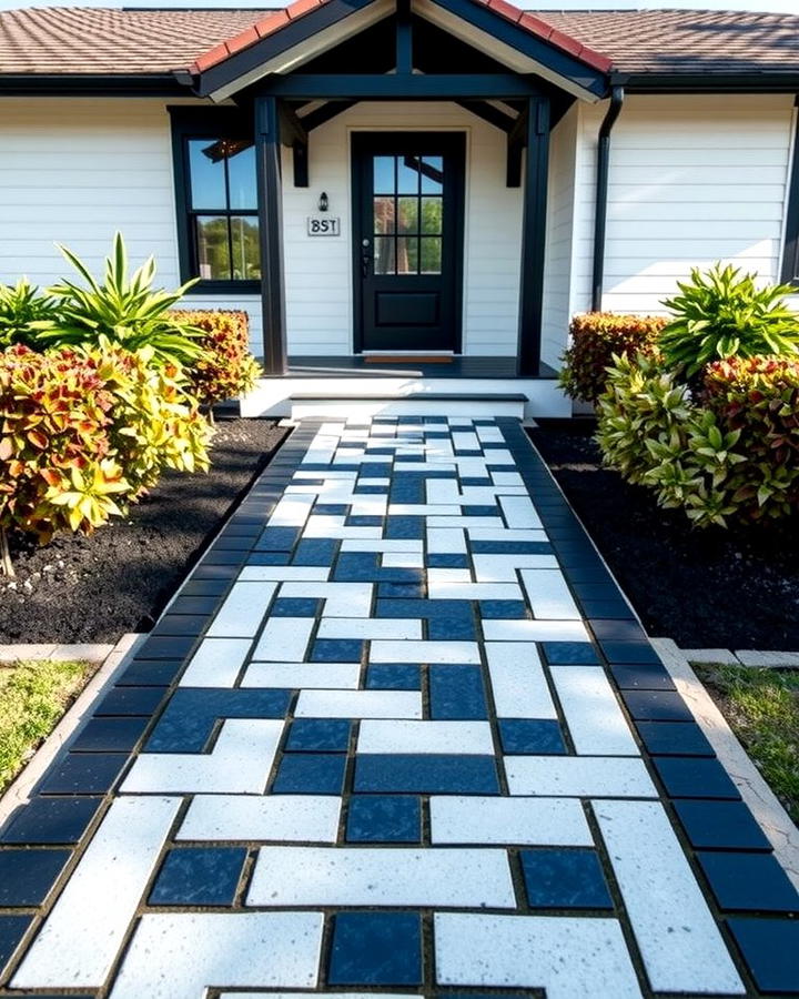 Sleek Pathways Black and White Pavers - 30 single story white house black trim