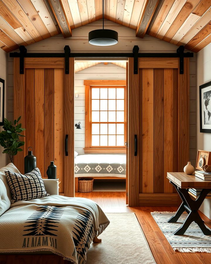 Sliding Barn Doors - 25 One Room Cabin Interior Design Ideas