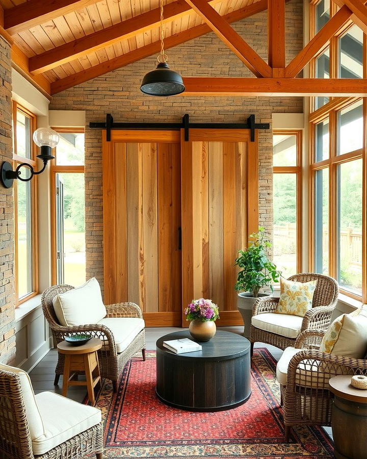 Sliding Barn Doors for Functional Style - 25 Rustic Sunroom Ideas