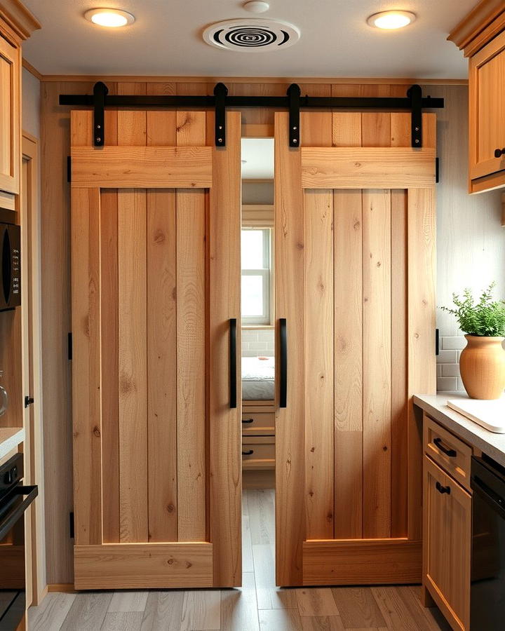 Sliding Barn Doors for Pantry Access - 25 Mobile Home Kitchen Ideas