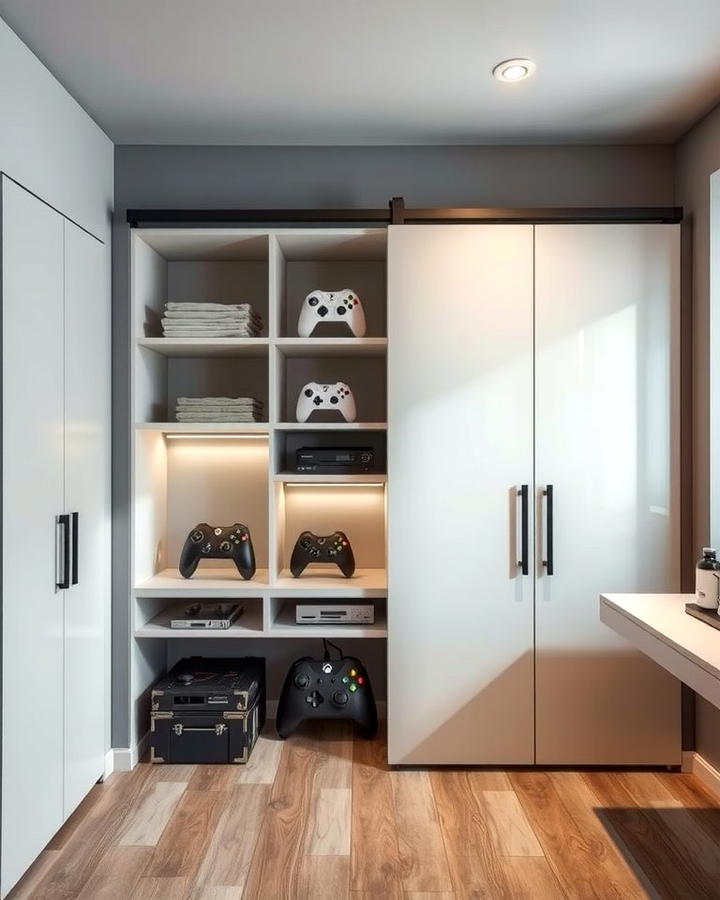 Sliding Door Cabinets - 25 Small Game Room Ideas