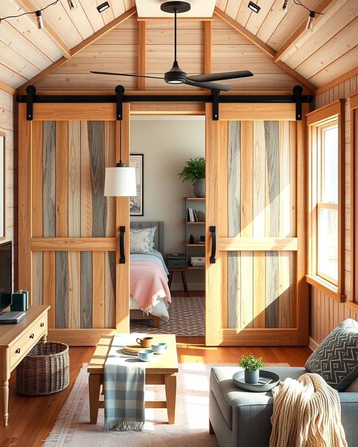 Sliding Doors for Space Efficiency - 25 One Room Cabin Interior Design Ideas