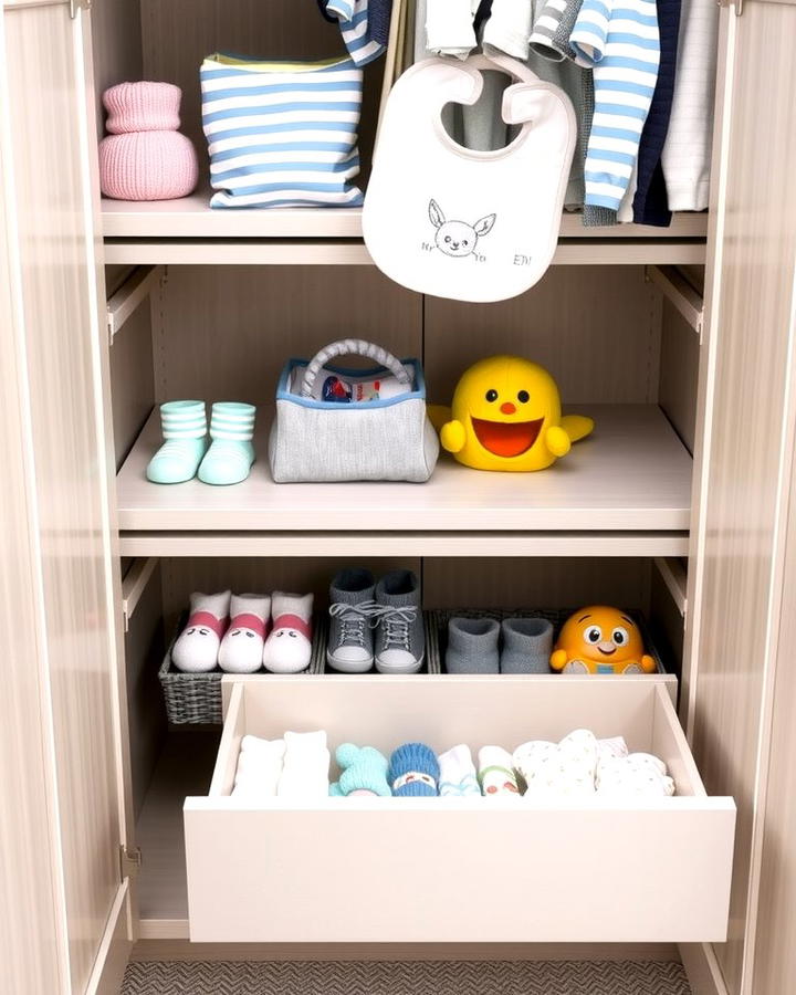 Sliding Drawers for Easy Access - 25 Nursery Closet Ideas