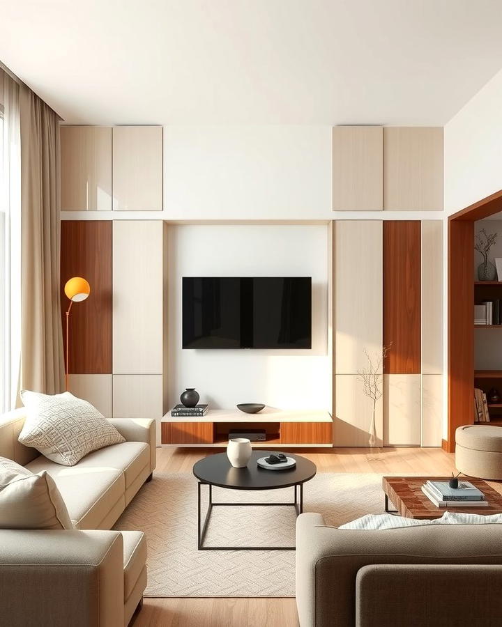 Sliding Panels for Hidden TV Storage - 25 Small Living Room Ideas With Tv