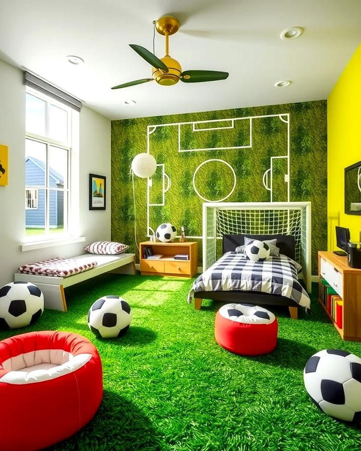 Soccer Field Wall Mural - 30 Soccer Themed Bedroom Ideas