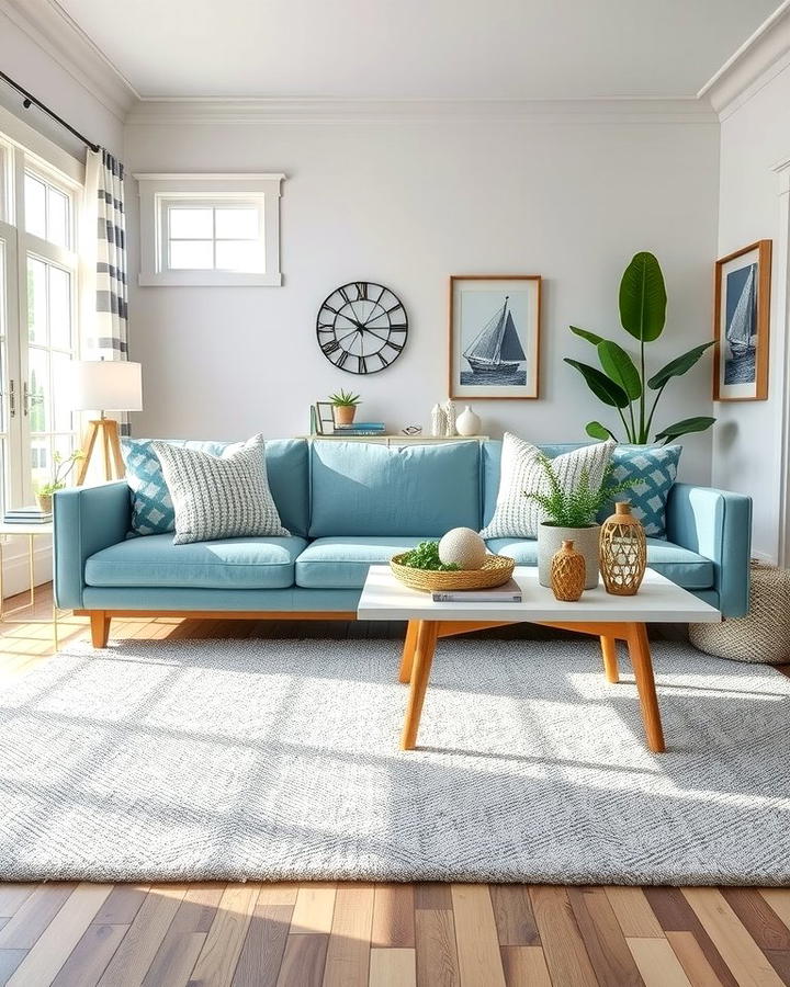 Soft Blue Sofa with Grey Accents - 30 Blue and Grey Living Room Ideas