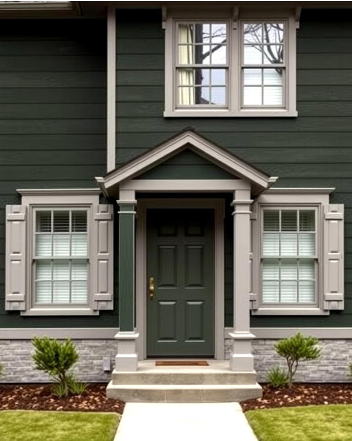 Soft Gray Accents - 30 Dark Green Exterior Ideas