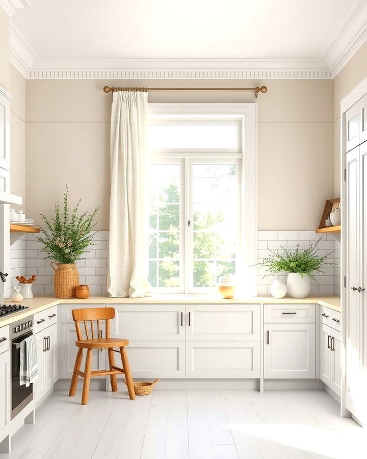 Soft Linen Curtains - 30 White Farmhouse Kitchen Ideas