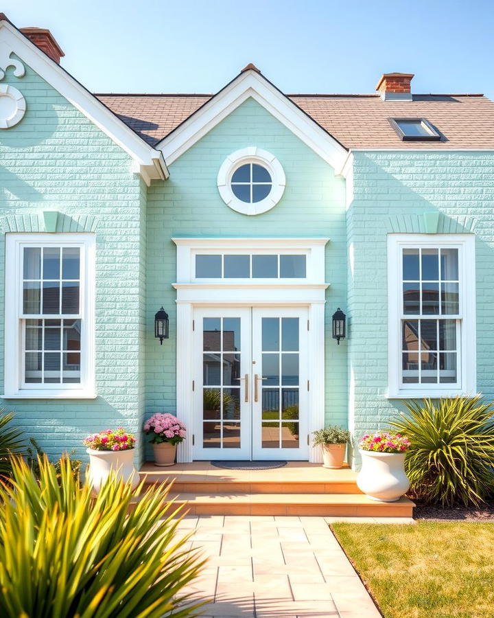 Soft Mint Green Brick for a Coastal Vibe - 30 Green Brick Exterior Home Ideas