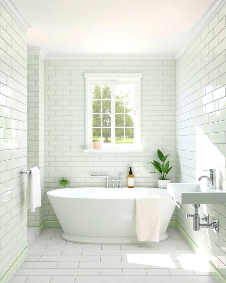 Soft Mint Subway Tiles - 30 Green Bathroom Tile Ideas