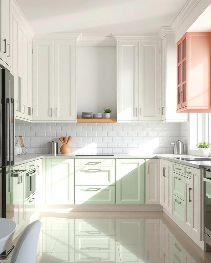 Soft Pastels for a Subtle Look - 25 Two Tone Kitchen Cabinet Ideas