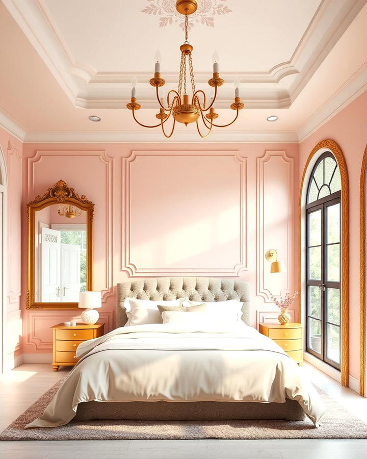 Soft Pink Walls with Gold Accents - 25 Pink and Gold Bedroom Ideas