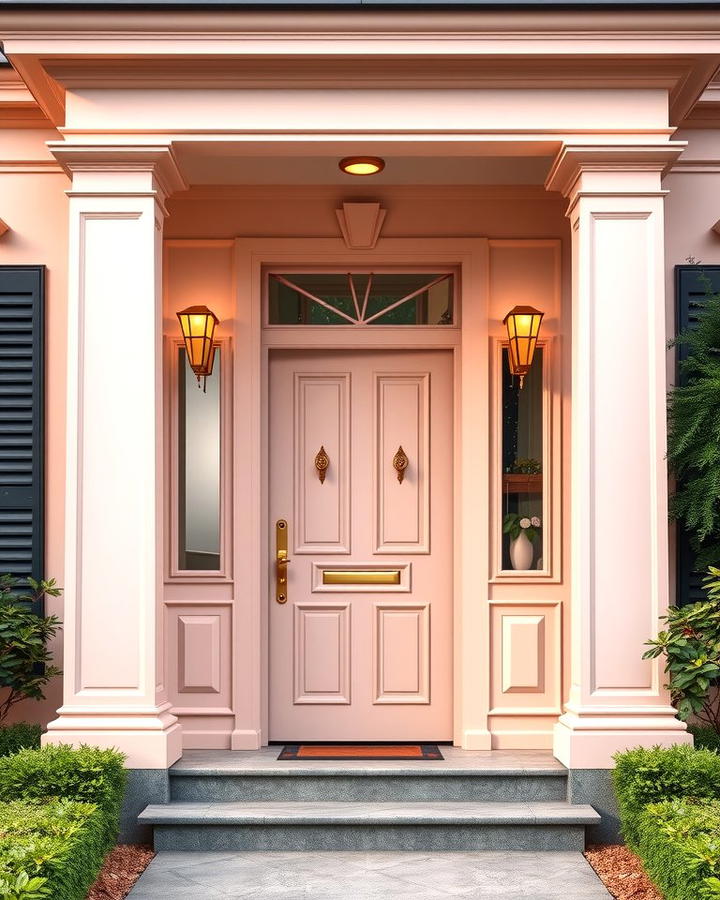 Soft Pink with Gold Accents - 25 Pink House Exterior Ideas