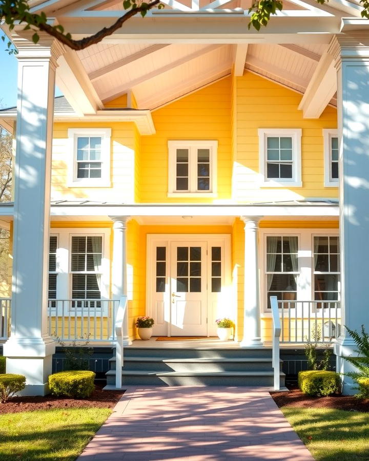 Soft Yellow with White Accents - 25 Yellow Exterior Home Ideas