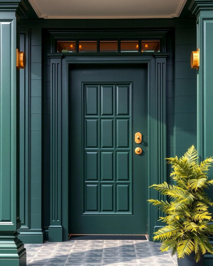 Sophisticated Dark Green with Brass Fixtures - 30 Dark Green Exterior Ideas