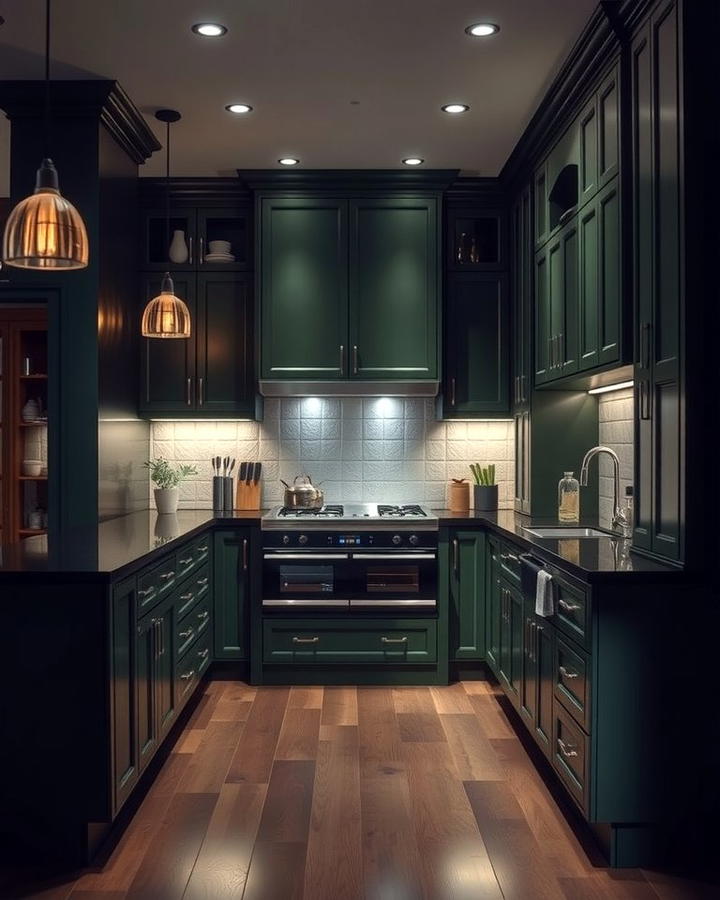 Sophisticated Dark Green - 30 Green Kitchen Cabinets With Black Countertops