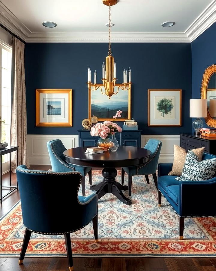 Sophisticated Navy Blue Dining Room - 25 Monochromatic Color Schemes for Rooms