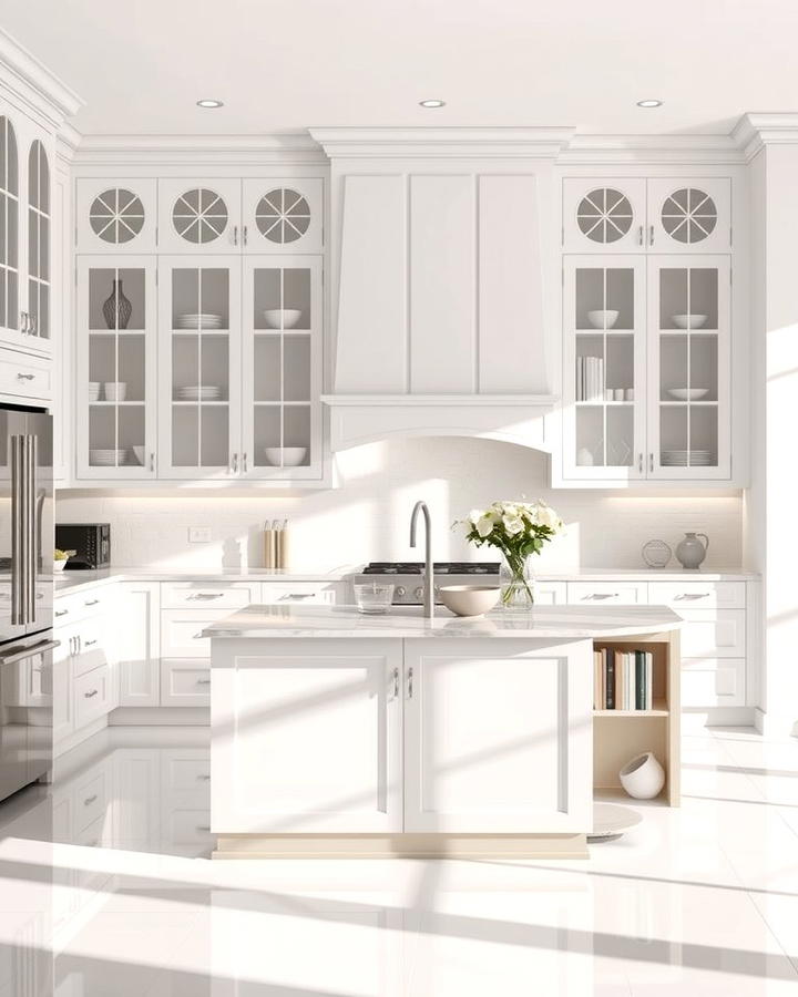 Spacious Feel with White Cabinets and a Light Grey Island - 25 White Kitchen Cabinets With Grey Island Ideas