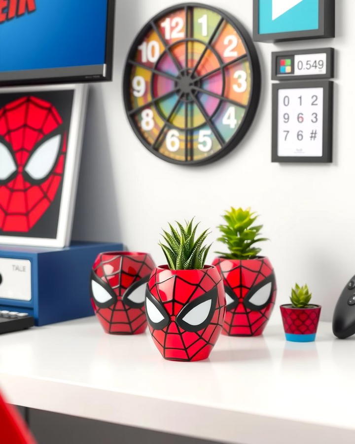 Spiderman Themed Planters - 25 Spiderman Room Decor Ideas