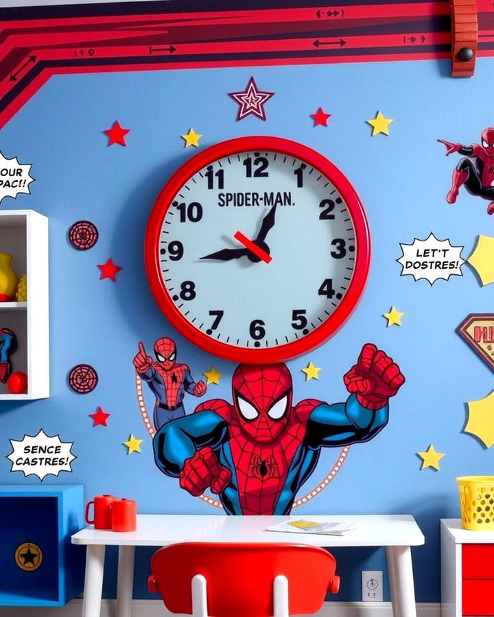 Spiderman Wall Clock - 25 Spiderman Room Decor Ideas