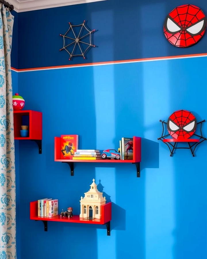 Spiderman Wall Shelves - 25 Spiderman Room Decor Ideas