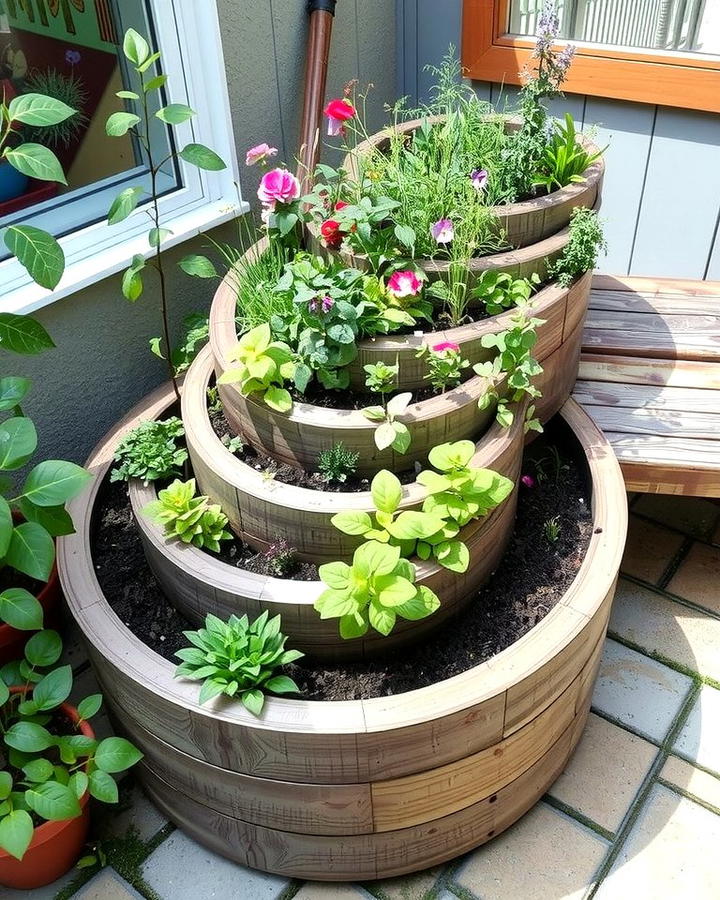 Spiral Herb Raised Beds for Space Efficiency - 25 Raised Garden Bed Ideas