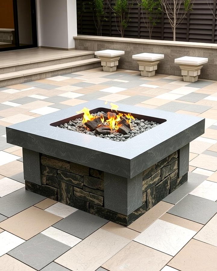 Square Rock Fire Pit with Modern Edges - 25 Rock Fire Pit Ideas